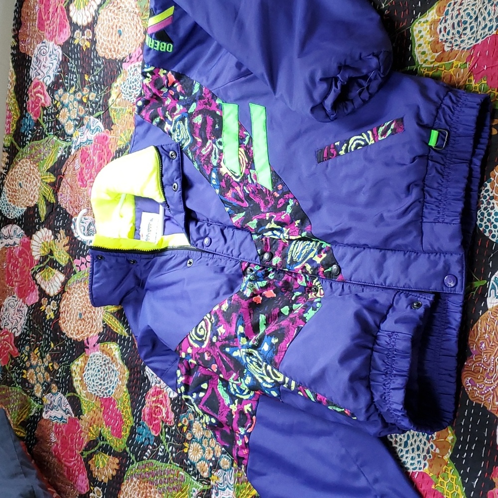 Obermeyer vintage ski jacket, purple/neon/multi - womens/kids